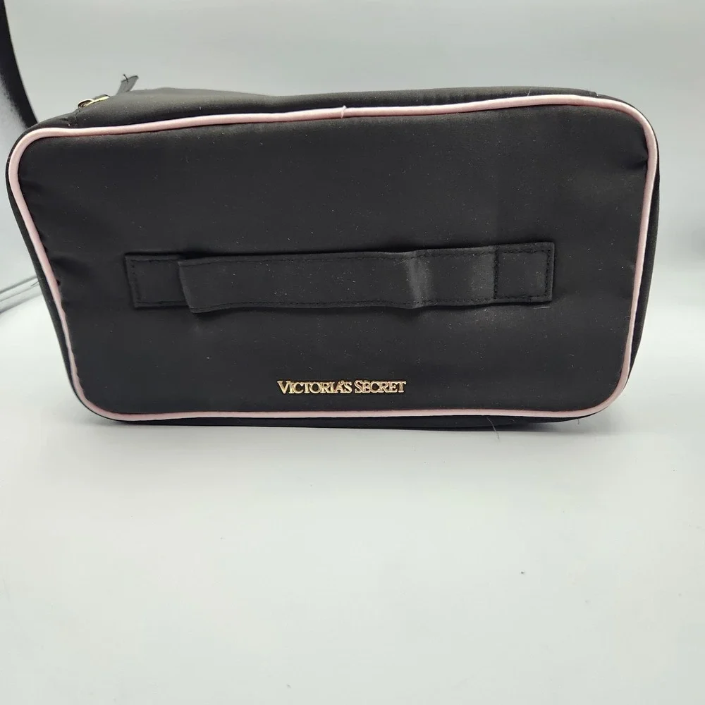 Victoria's Secret‎ Black Pink Satin Travel Case Organizer Makeup Lingerie Bag